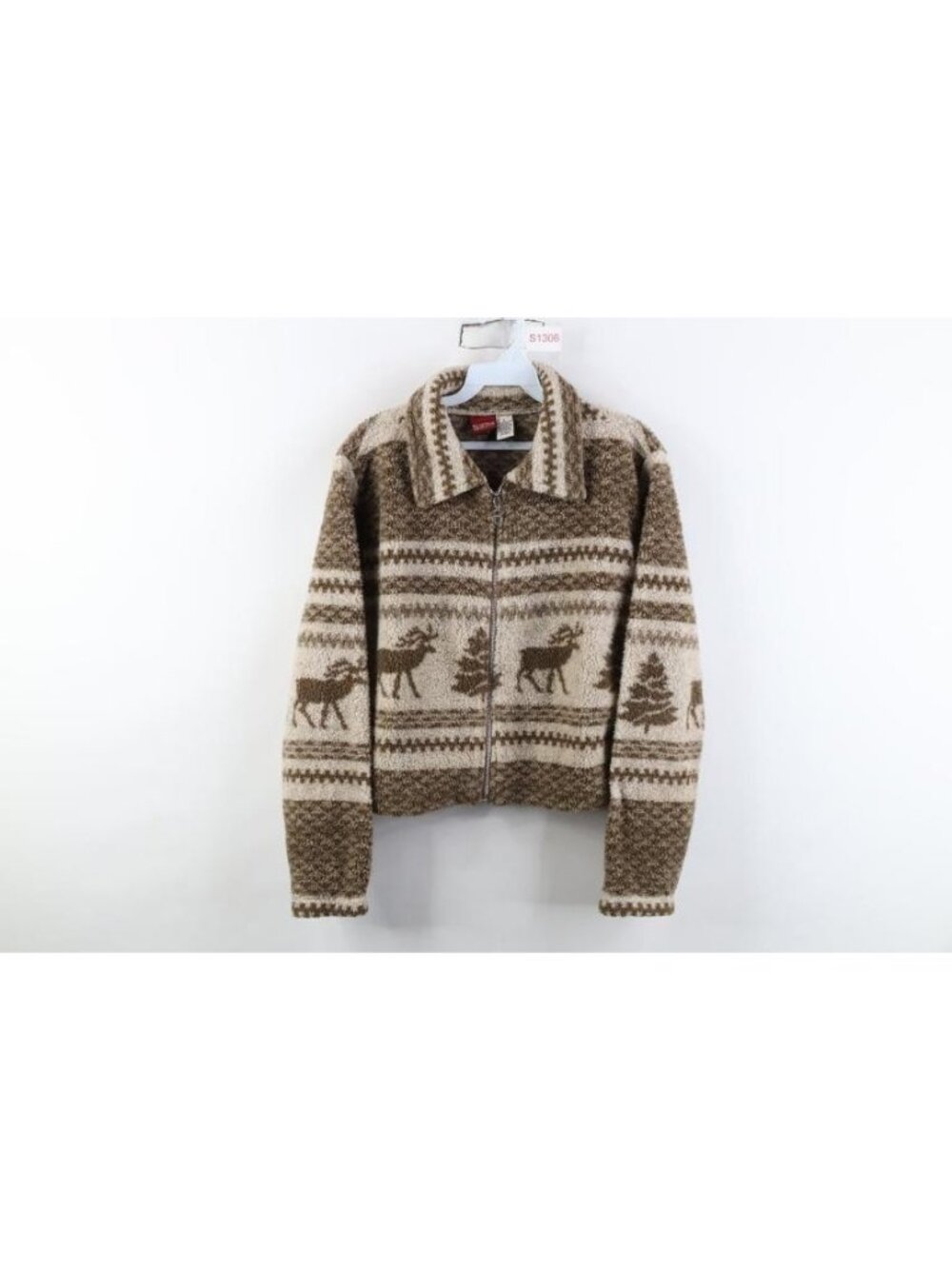 Vintage 90s Streetwear Womens Large Babydoll Cropped Elk Tree Fleece Jacket